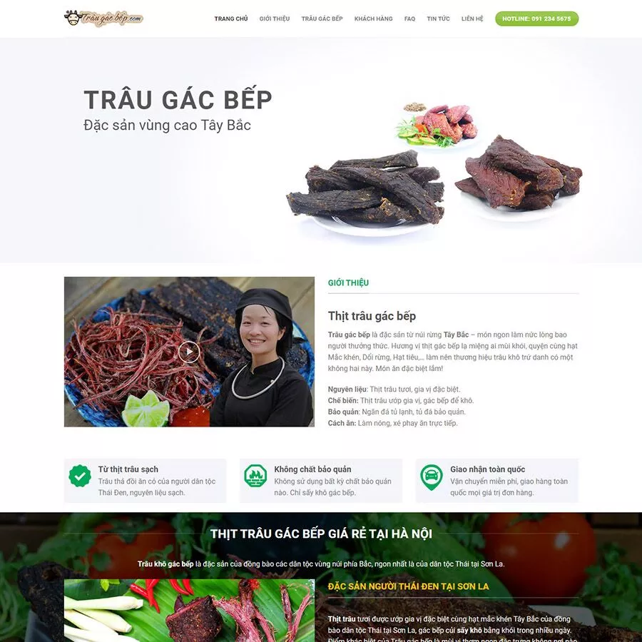 Mẫu website landing page bán thịt trâu