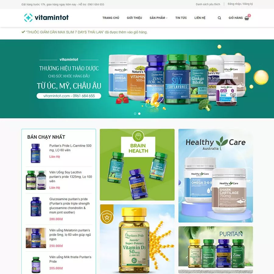 Mẫu website bán vitamin, thực phẩm chức năng