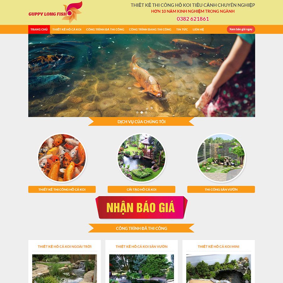 Mẫu website dịch vụ làm hồ cá koi