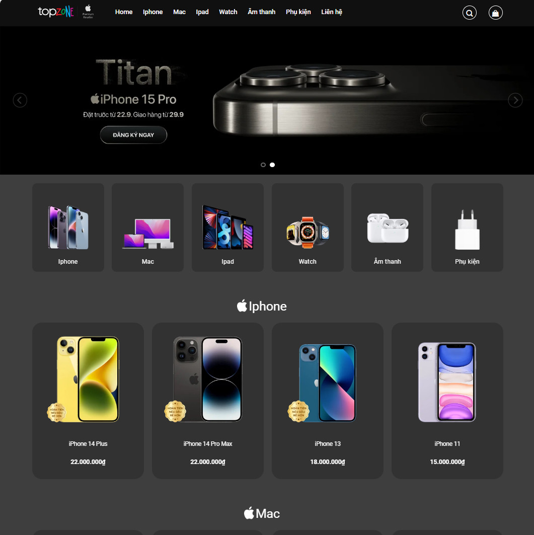Mẫu website bán điện thoại giống Topzone