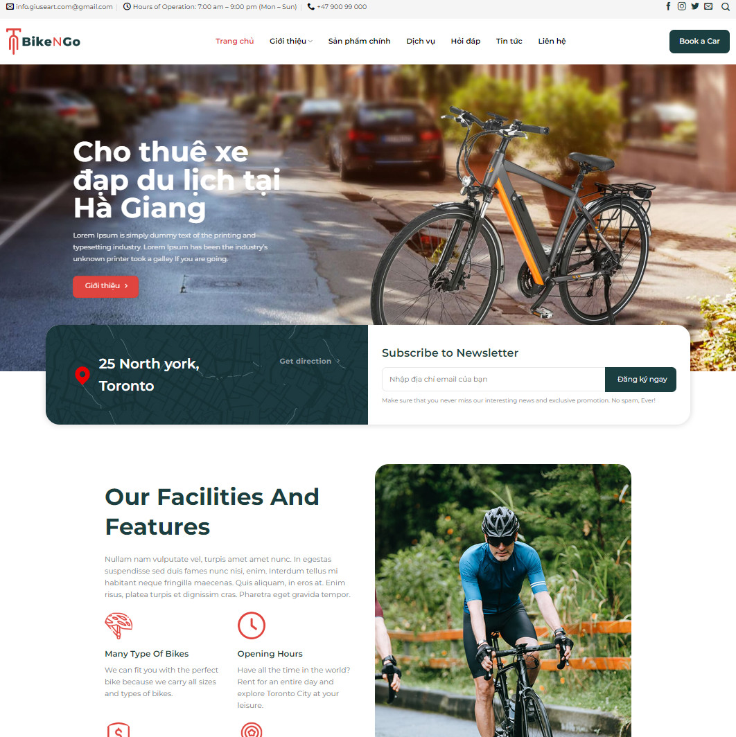 Mẫu website cho thuê xe đạp