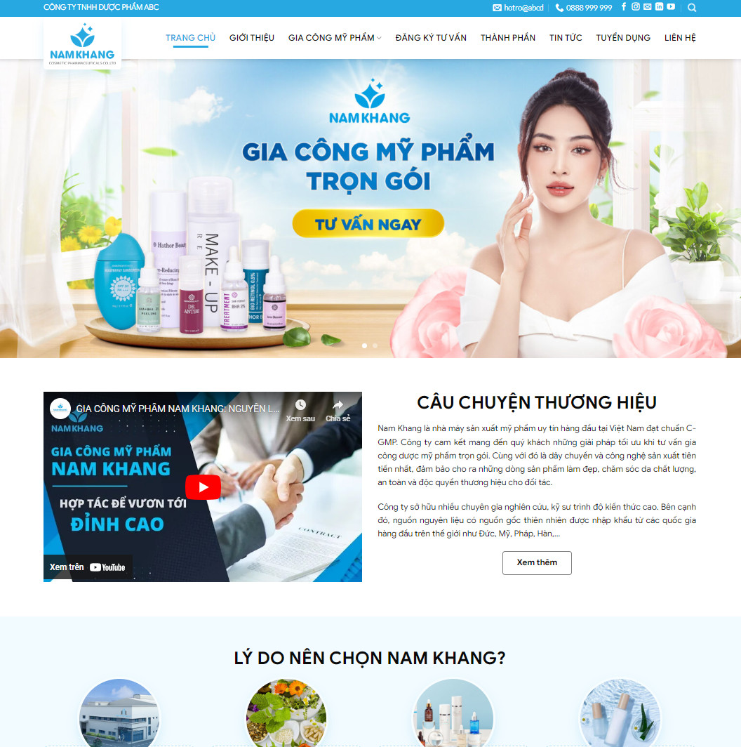 Mẫu website dịch vụ gia công mỹ phẩm