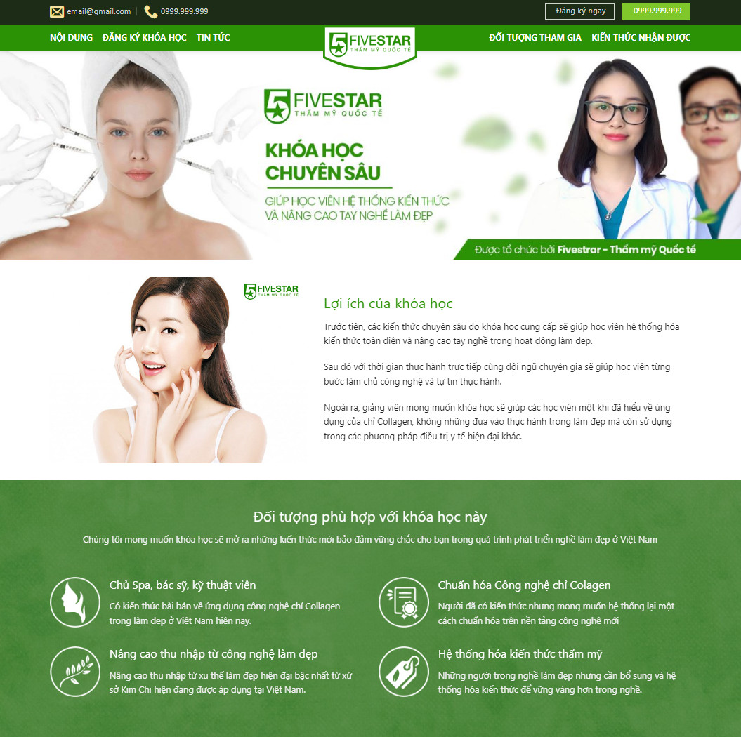 Mẫu website khóa học làm đẹp, học trang điểm, spa