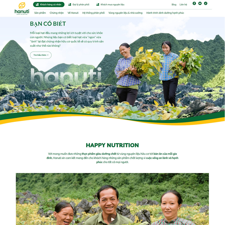 Mẫu website nguyên liệu sạch &#8211; organic giống hanuti