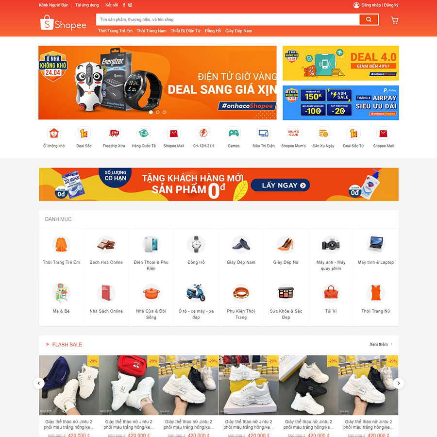 Mẫu website thương mại điện tử đẹp &#8211; giống Shopee