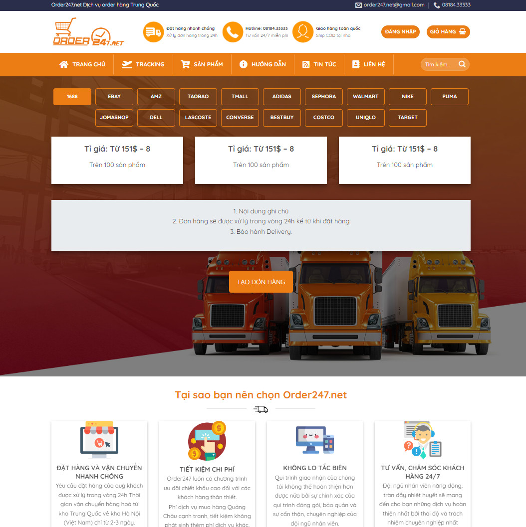 Mẫu website dịch vụ order hàng Trung Quốc, chuyển hàng quốc tế