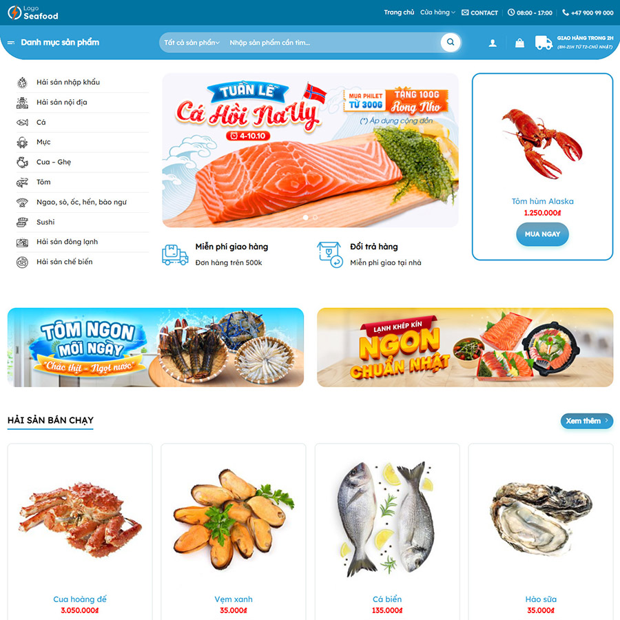 Mẫu website bán hải sản 01