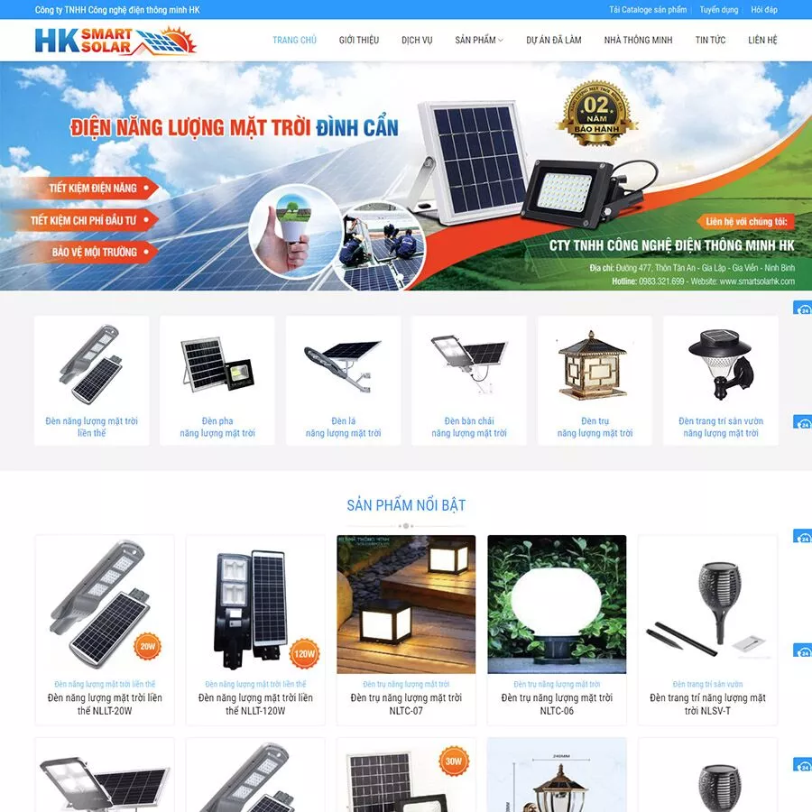 Mẫu website bán đèn năng lượng mặt trời