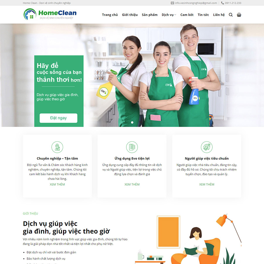 Mẫu website dịch vụ dọn nhà