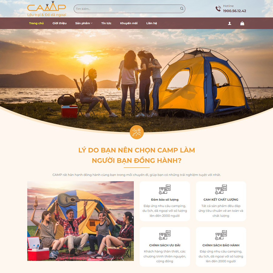 Mẫu website bán đồ phượt, lều du lịch