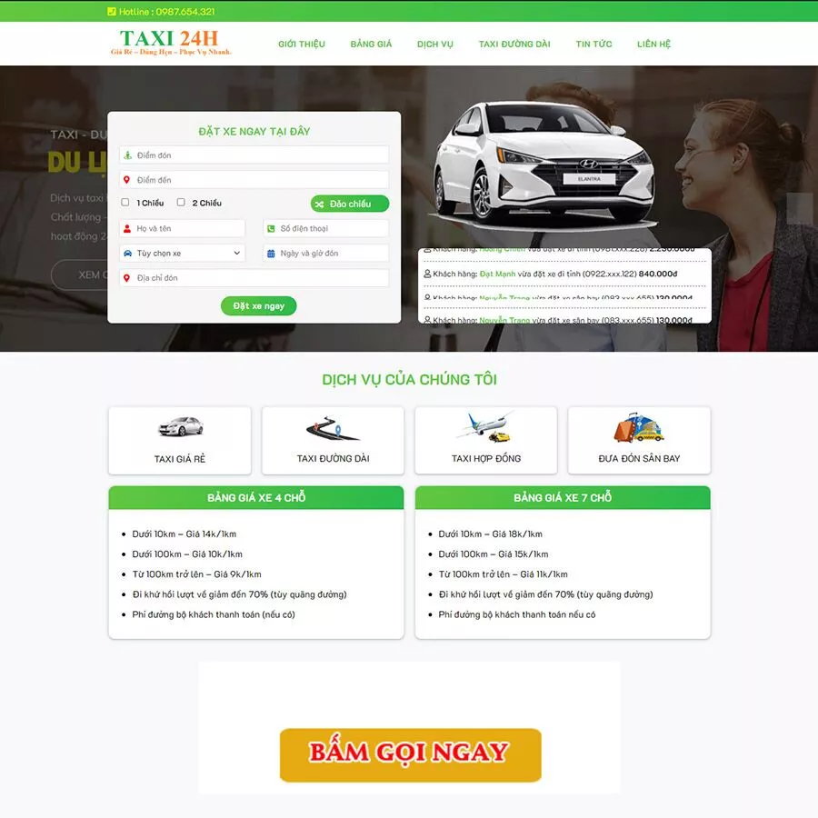 Mẫu website dịch vụ taxi