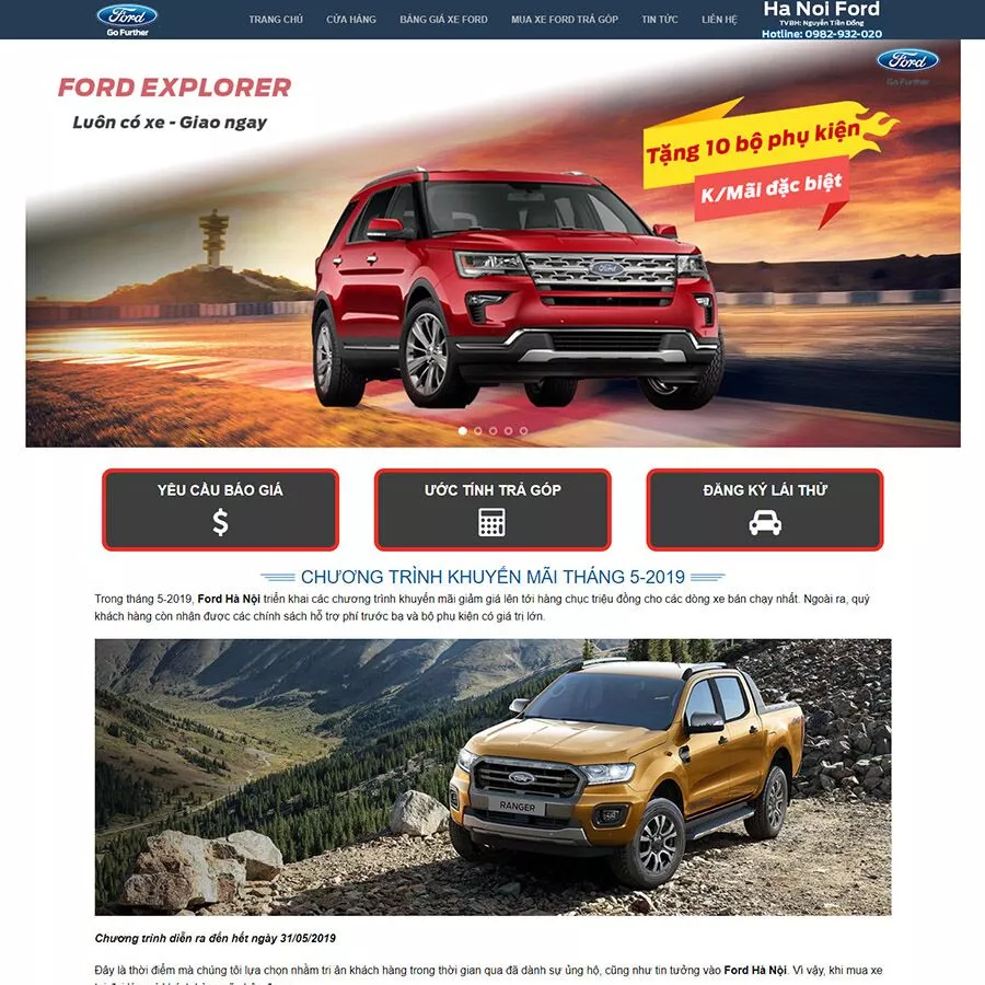 Mẫu website đại lý xe Ford