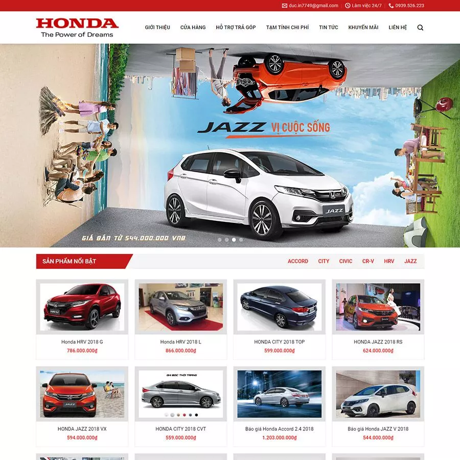Mẫu website bán xe honda