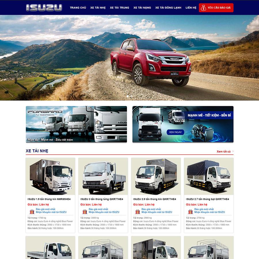 Mẫu website bán xe Isuzu