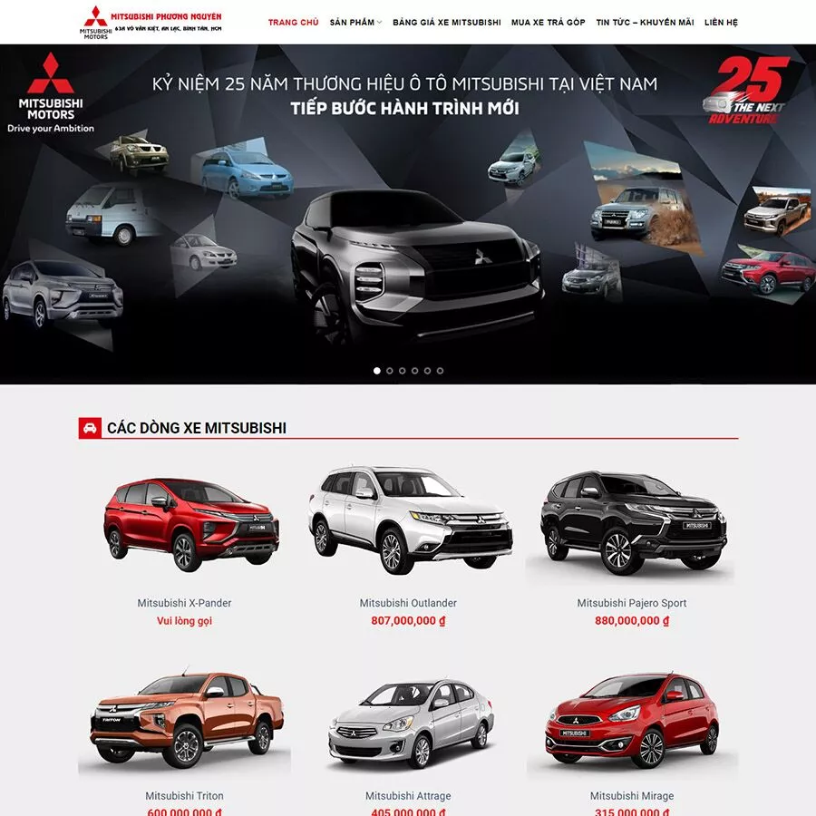 Mẫu website  bán xe mitsubishi