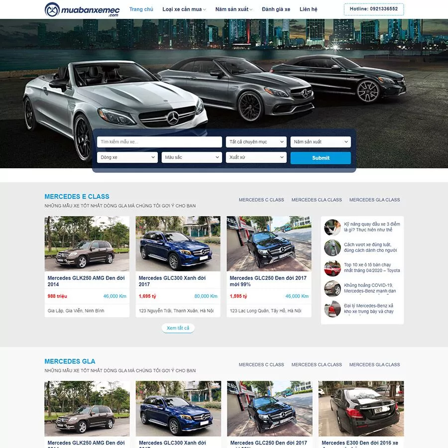 Mẫu website mua bán xe