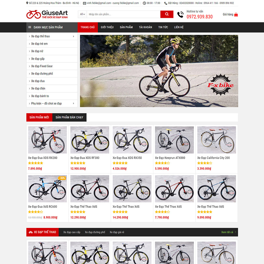 Mẫu website bán xe đạp
