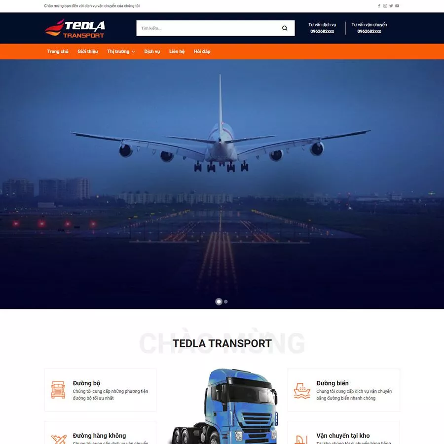 Mẫu website dịch vụ vận chuyển bằng xe tải